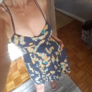 FREE PEOPLE FLORAL SPAGHETTI STRAP LINEN DRESS